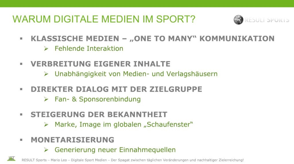 Die Bedeutung von digitalen Medien im Sport (Quelle: Onlinevorlesung IST-Studieninstitut)