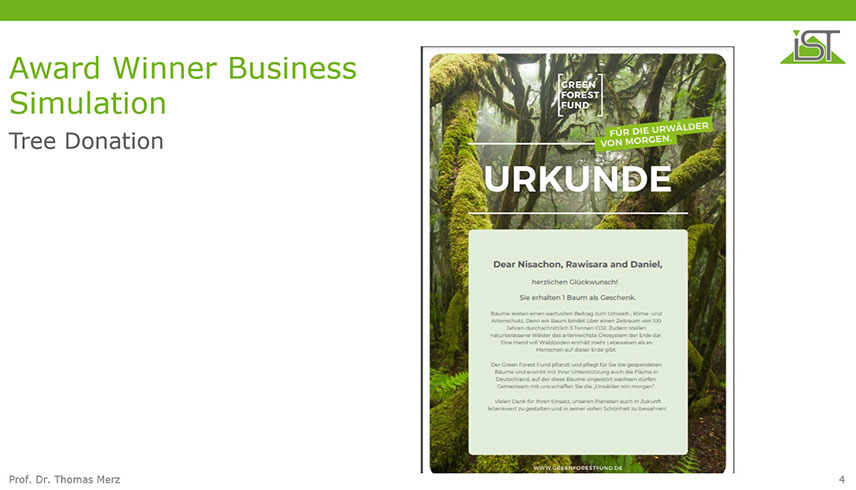  „Green Forest Fund“ Urkunde 